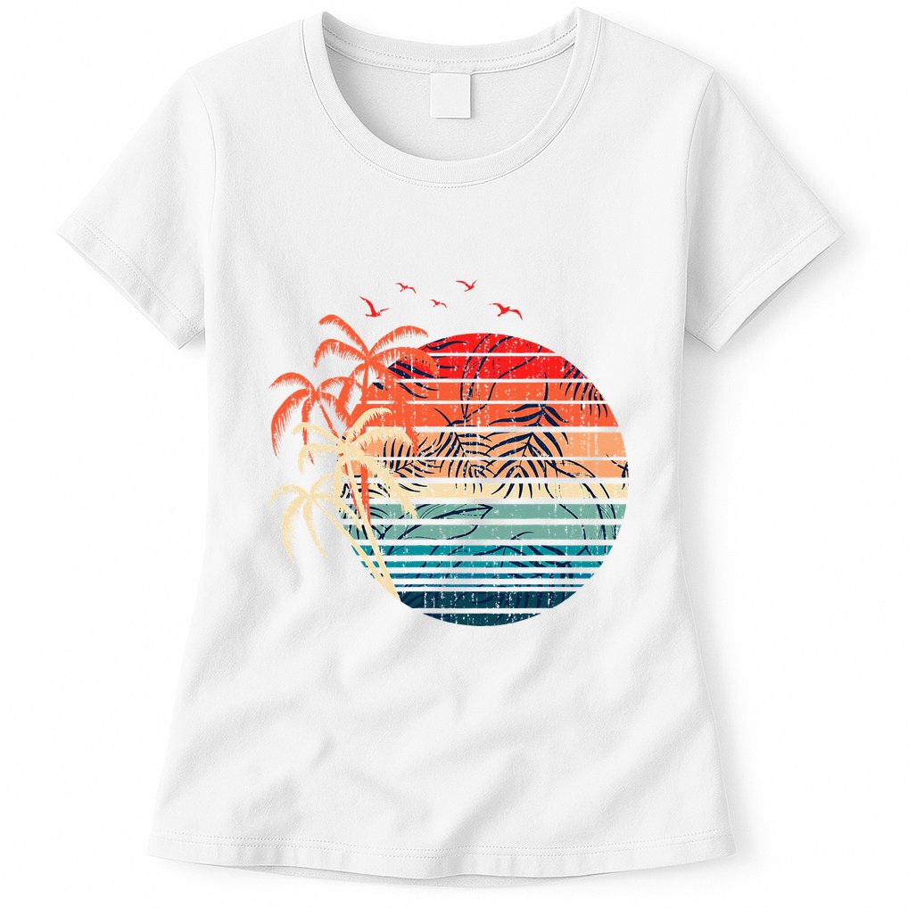 Exotic Flowers Coconut Palm Trees Retro Tropical Summer Womens T-Shirt