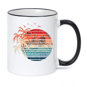 Exotic Flowers Coconut Palm Trees Retro Tropical Summer 11oz Black Color Changing Mug