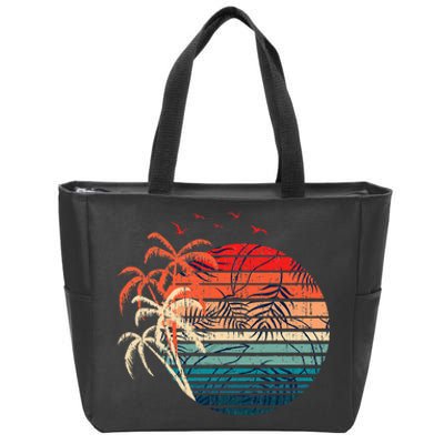 Exotic Flowers Coconut Palm Trees Retro Tropical Summer Zip Tote Bag