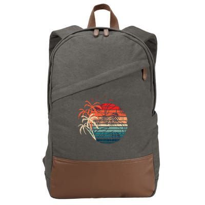 Exotic Flowers Coconut Palm Trees Retro Tropical Summer Cotton Canvas Backpack