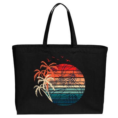 Exotic Flowers Coconut Palm Trees Retro Tropical Summer Cotton Canvas Jumbo Tote