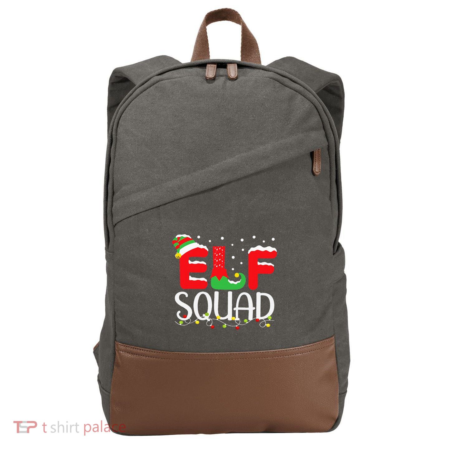 Elf Family Christmas Matching Pajamas Xmas Elf Squad Cotton Canvas Backpack