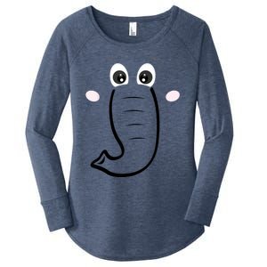 Elephant Face Cartoon Style Easy Halloween Costume Women's Perfect Tri Tunic Long Sleeve Shirt