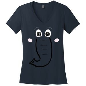 Elephant Face Cartoon Style Easy Halloween Costume Women's V-Neck T-Shirt