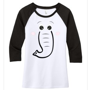 Elephant Face Cartoon Style Easy Halloween Costume Women's Tri-Blend 3/4-Sleeve Raglan Shirt