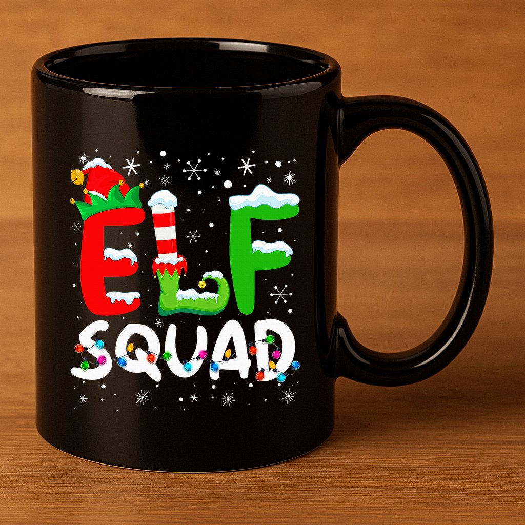 Elf Family Christmas Matching Pajamas Xmas Elf Squad 11oz C Handle Ceramic Mug