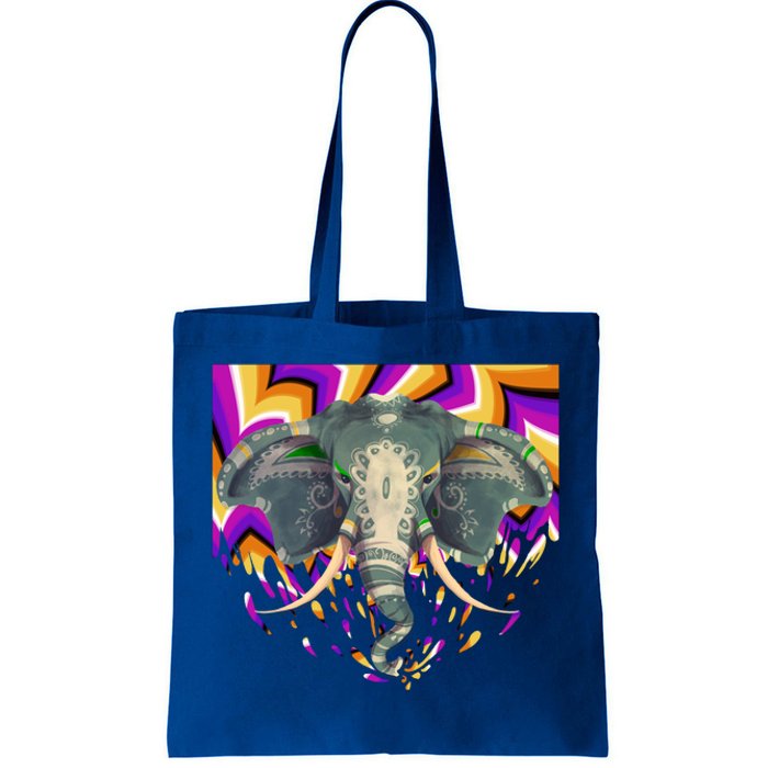 Elephant Face Colorful Background Animal Lover Funny Gift Yoga Meaningful Gift Tote Bag