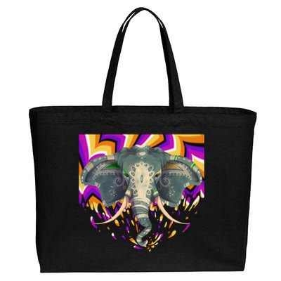 Elephant Face Colorful Background Animal Lover Funny Gift Yoga Meaningful Gift Cotton Canvas Jumbo Tote