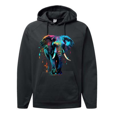 Elephant Face Colorful Pop Art Design Elephant Lovers Performance Fleece Hoodie