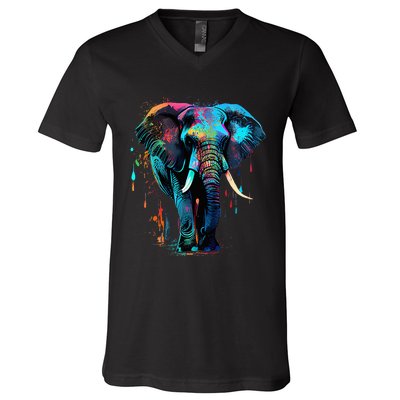 Elephant Face Colorful Pop Art Design Elephant Lovers V-Neck T-Shirt