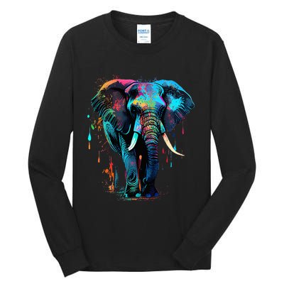 Elephant Face Colorful Pop Art Design Elephant Lovers Tall Long Sleeve T-Shirt