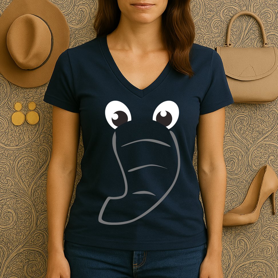 Elephant Face Cute Halloween Costume Animal Gift Women's V-Neck T-Shirt