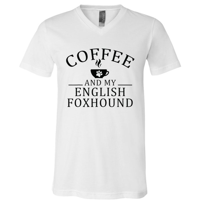 English Foxhound Dog And Coffee V-Neck T-Shirt