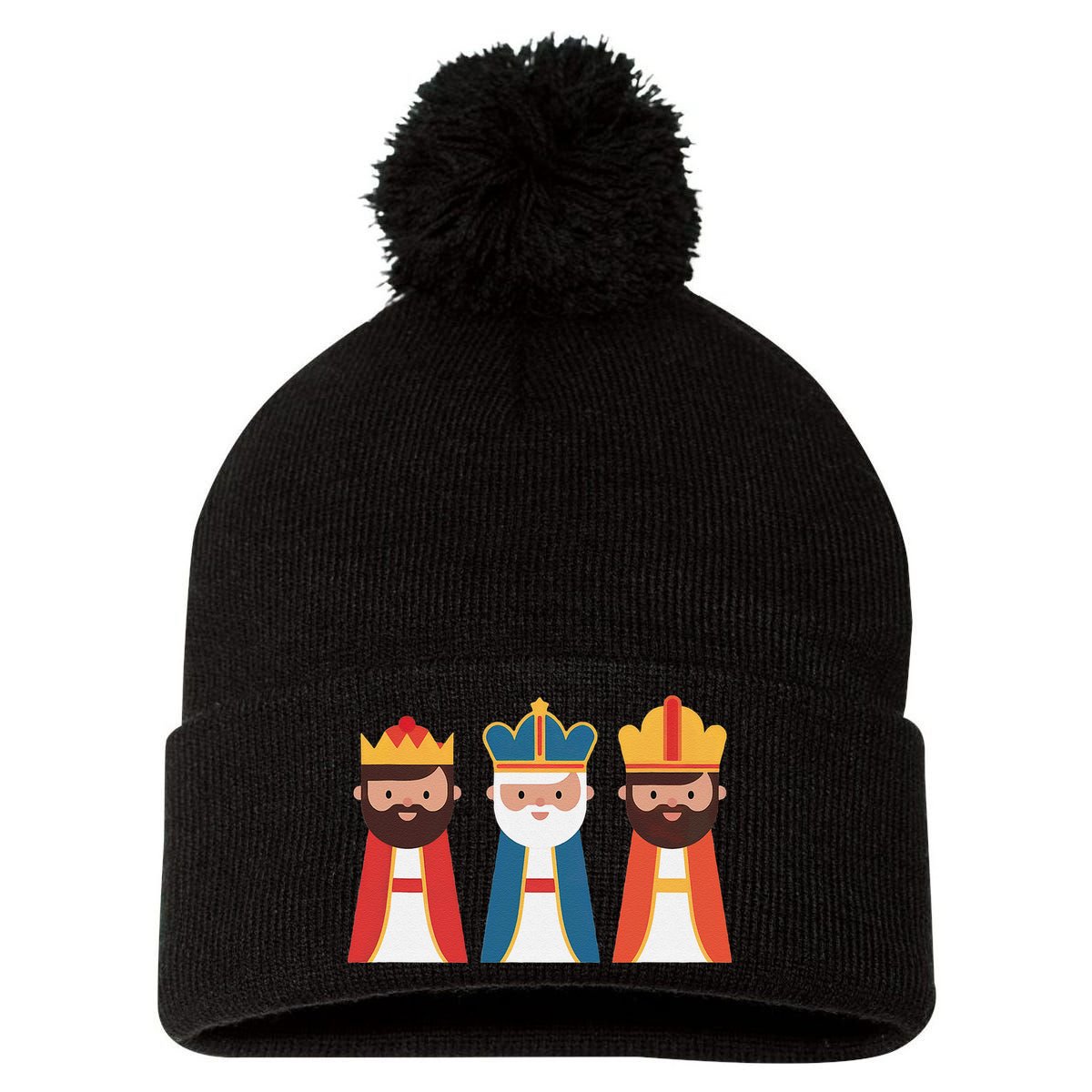 Epiphany Feliz Dia De Reyes Three Wise Happy Holy Kings Pom Pom 12in Knit Beanie