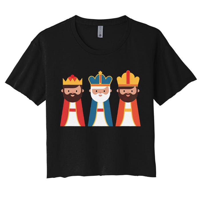 Epiphany Feliz Dia De Reyes Three Wise Happy Holy Kings Women's Crop Top Tee