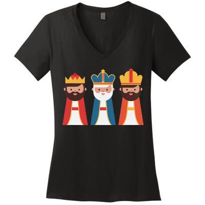 Epiphany Feliz Dia De Reyes Three Wise Happy Holy Kings Women's V-Neck T-Shirt