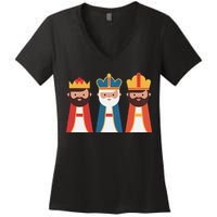 Epiphany Feliz Dia De Reyes Three Wise Happy Holy Kings Women's V-Neck T-Shirt