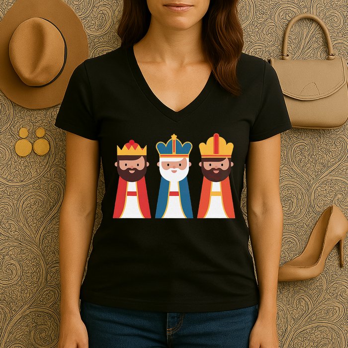 Epiphany Feliz Dia De Reyes Three Wise Happy Holy Kings Women's V-Neck T-Shirt