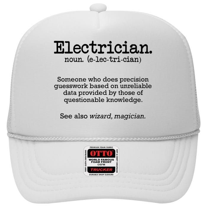 Electrician Funny Dictionary Definition High Crown Mesh Back Trucker Hat