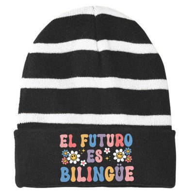 El Futuro Es Bilingue Striped Beanie with Solid Band