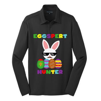 Easter Funny Egg Hunter Costume Gifts For Silk Touch Performance Long Sleeve Polo