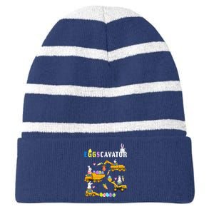 EggsCavator Funny Easter Egg Hunt Striped Beanie with Solid Band