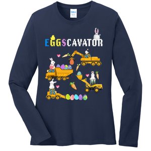 EggsCavator Funny Easter Egg Hunt Ladies Long Sleeve Shirt