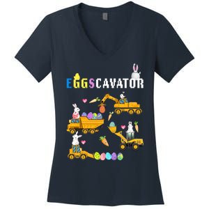 EggsCavator Funny Easter Egg Hunt Women's V-Neck T-Shirt