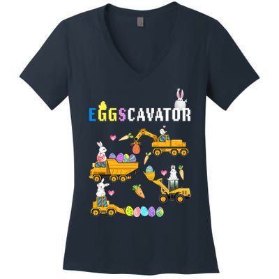 EggsCavator Funny Easter Egg Hunt Women's V-Neck T-Shirt