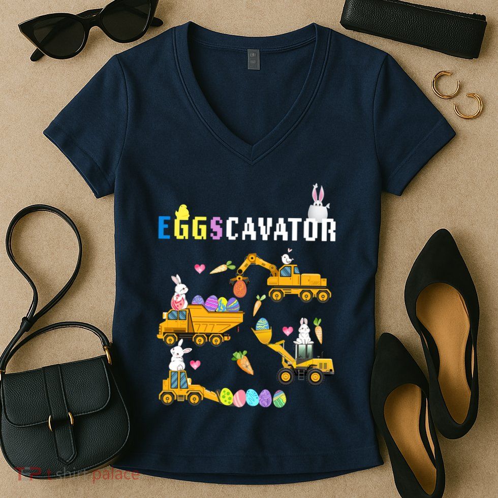 EggsCavator Funny Easter Egg Hunt Women's V-Neck T-Shirt