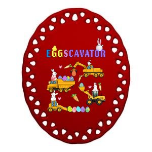 EggsCavator Funny Easter Egg Hunt Ceramic Oval Ornament