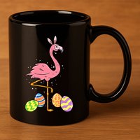 Easter Flamingo Easter Bunny Egg Basket Funny Easter 11oz C Handle Ceramic Mug
