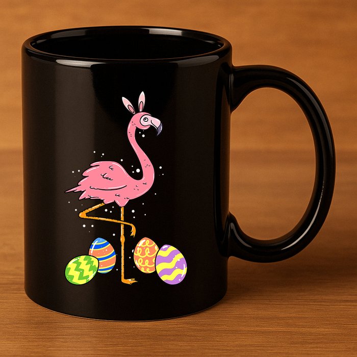 Easter Flamingo Easter Bunny Egg Basket Funny Easter 11oz C Handle Ceramic Mug