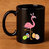 Easter Flamingo Easter Bunny Egg Basket Funny Easter 11oz C Handle Ceramic Mug