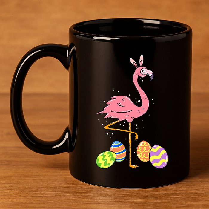 Easter Flamingo Easter Bunny Egg Basket Funny Easter 11oz C Handle Ceramic Mug