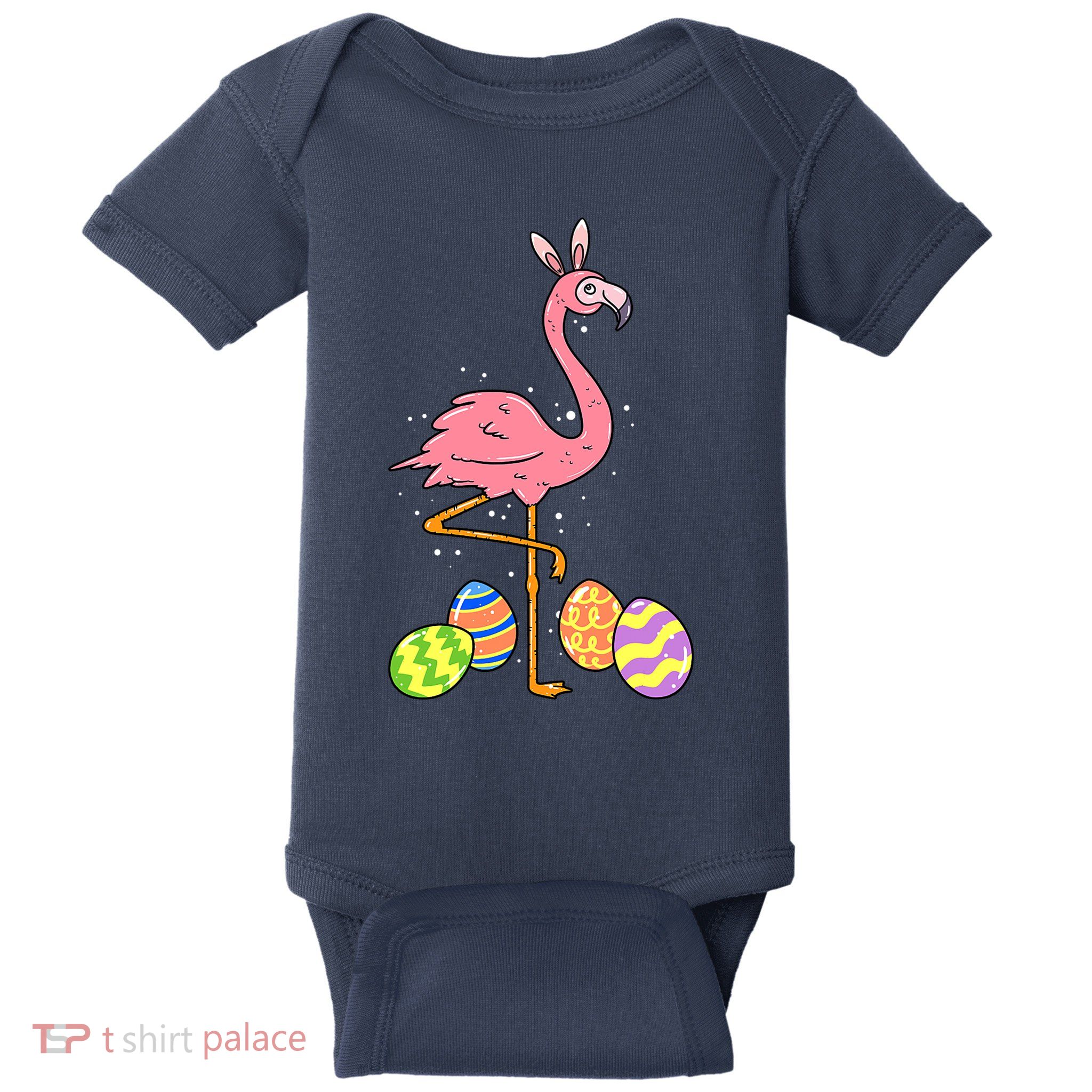 Easter Flamingo Easter Bunny Egg Basket Funny Easter Baby Bodysuit