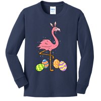 Easter Flamingo Easter Bunny Egg Basket Funny Easter Kids Long Sleeve Shirt