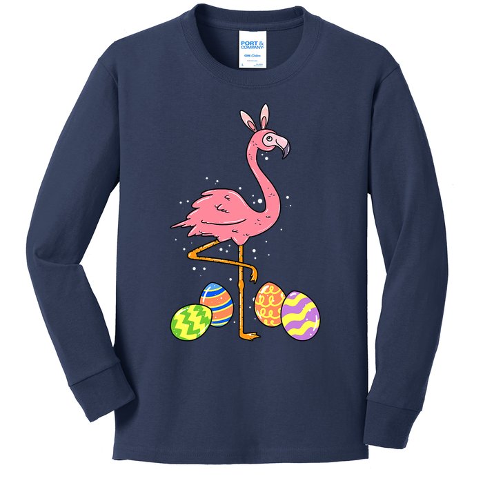 Easter Flamingo Easter Bunny Egg Basket Funny Easter Kids Long Sleeve Shirt