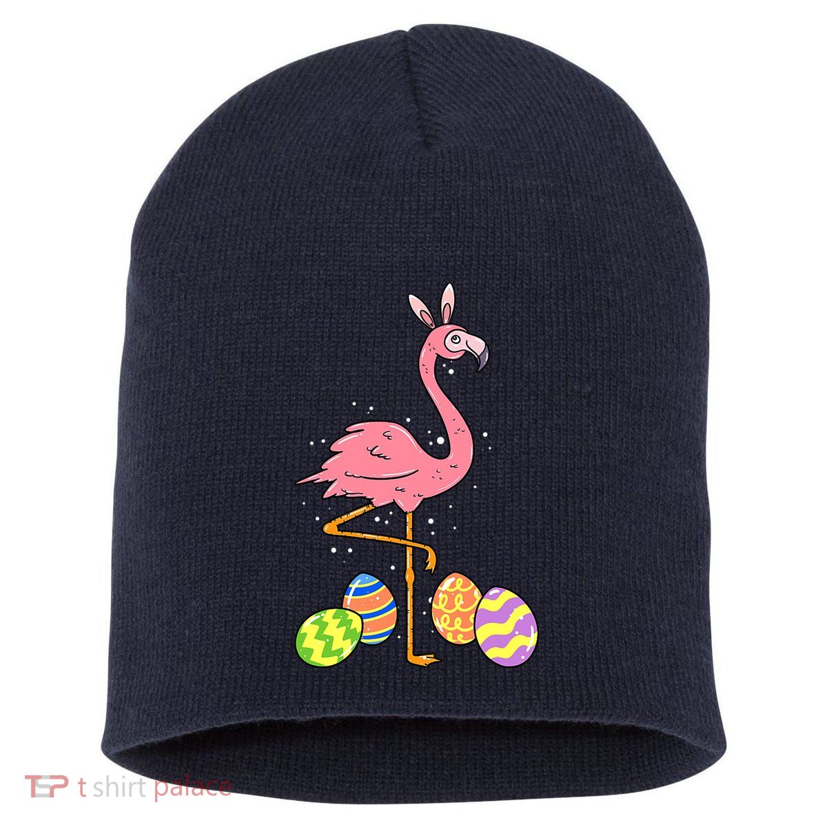 Easter Flamingo Easter Bunny Egg Basket Funny Easter Short Acrylic Beanie