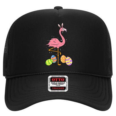 Easter Flamingo Easter Bunny Egg Basket Funny Easter High Crown Mesh Back Trucker Hat