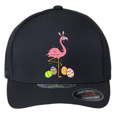 Easter Flamingo Easter Bunny Egg Basket Funny Easter Flexfit Unipanel Trucker Cap