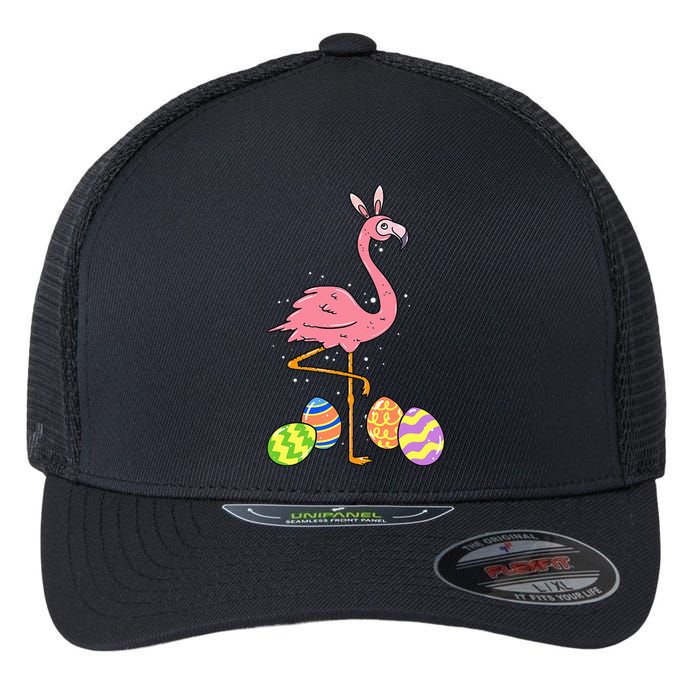 Easter Flamingo Easter Bunny Egg Basket Funny Easter Flexfit Unipanel Trucker Cap