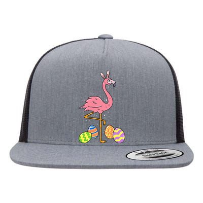 Easter Flamingo Easter Bunny Egg Basket Funny Easter Flat Bill Trucker Hat