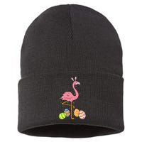 Easter Flamingo Easter Bunny Egg Basket Funny Easter Sustainable Knit Beanie