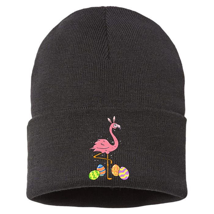 Easter Flamingo Easter Bunny Egg Basket Funny Easter Sustainable Knit Beanie