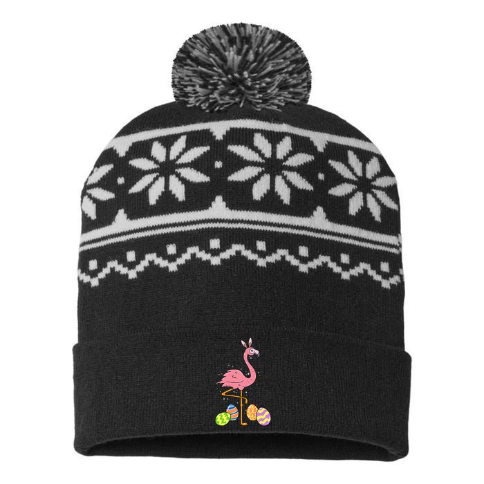 Easter Flamingo Easter Bunny Egg Basket Funny Easter USA-Made Snowflake Beanie