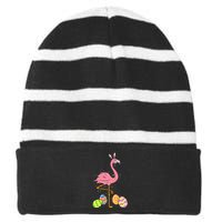 Easter Flamingo Easter Bunny Egg Basket Funny Easter Striped Beanie with Solid Band