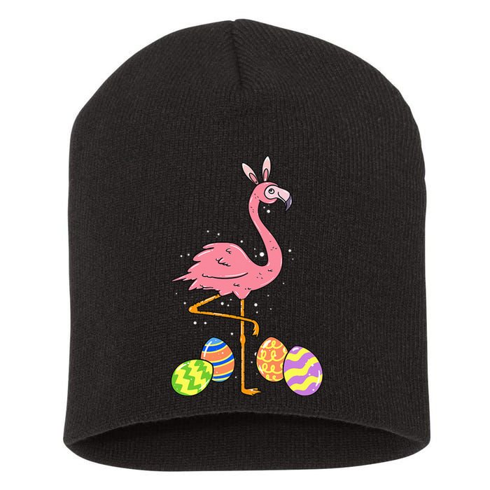 Easter Flamingo Easter Bunny Egg Basket Funny Easter Short Acrylic Beanie