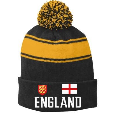 England Flag English Football Soccer Fan Stripe Pom Pom Beanie