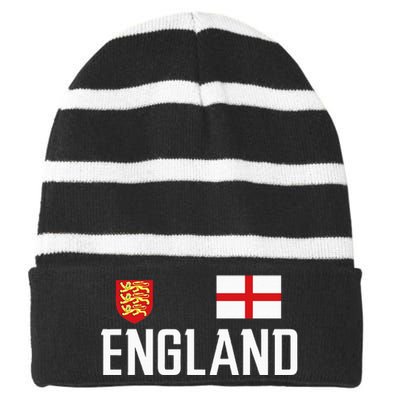 England Flag English Football Soccer Fan Striped Beanie with Solid Band